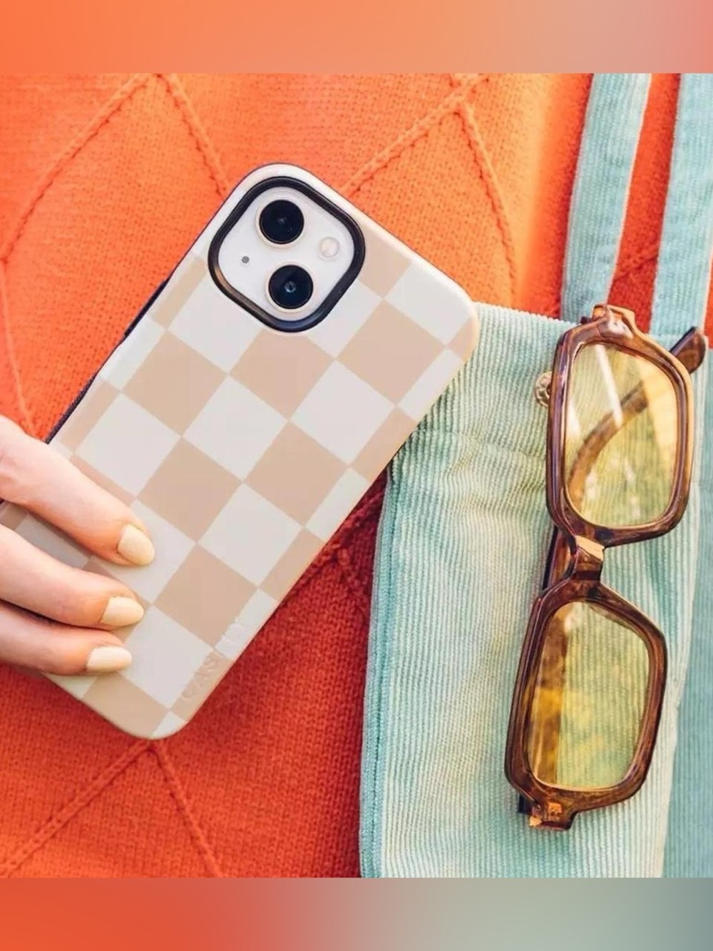 Casley neutral checkered iPhone 14 Pro case